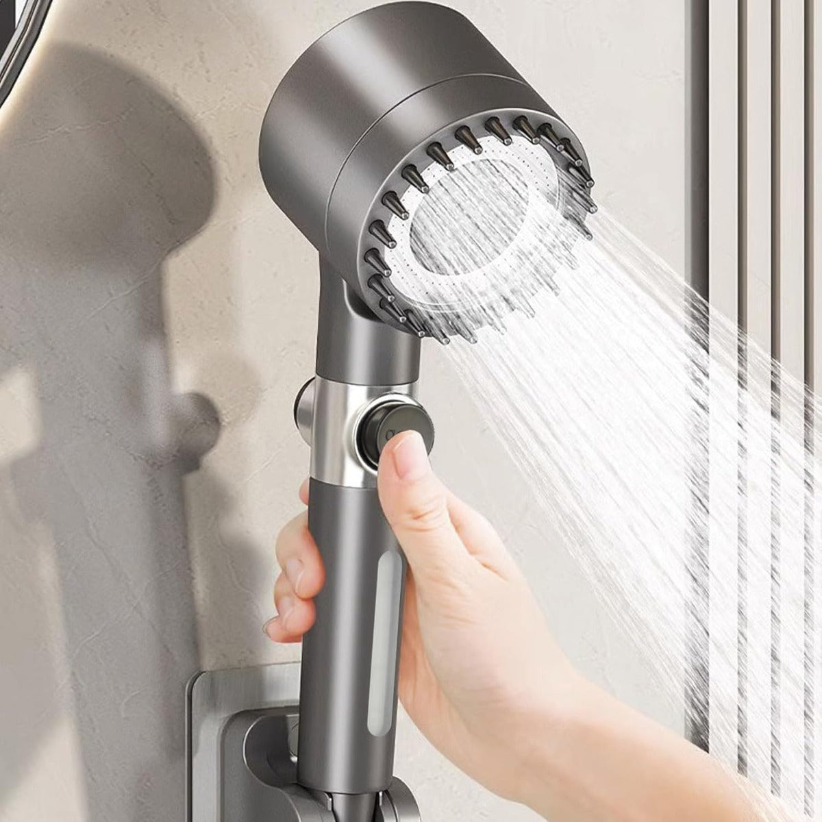 Soffione Doccia Anticalcare Alta Pressione da 1,5 m Risparmio Idrico e Massaggiatore Silicone Integrato