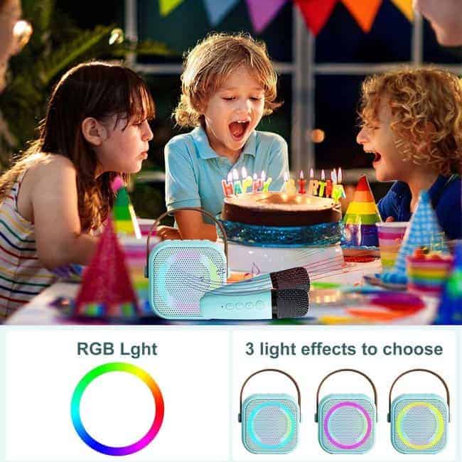 Mini Karaoke Portatile con Bluetooth e Microfono Wireless – Altoparlante RGB con Effetti Luce, Batteria Ricaricabile 1200 mAh, Ideale per Feste, Karaoke e Eventi