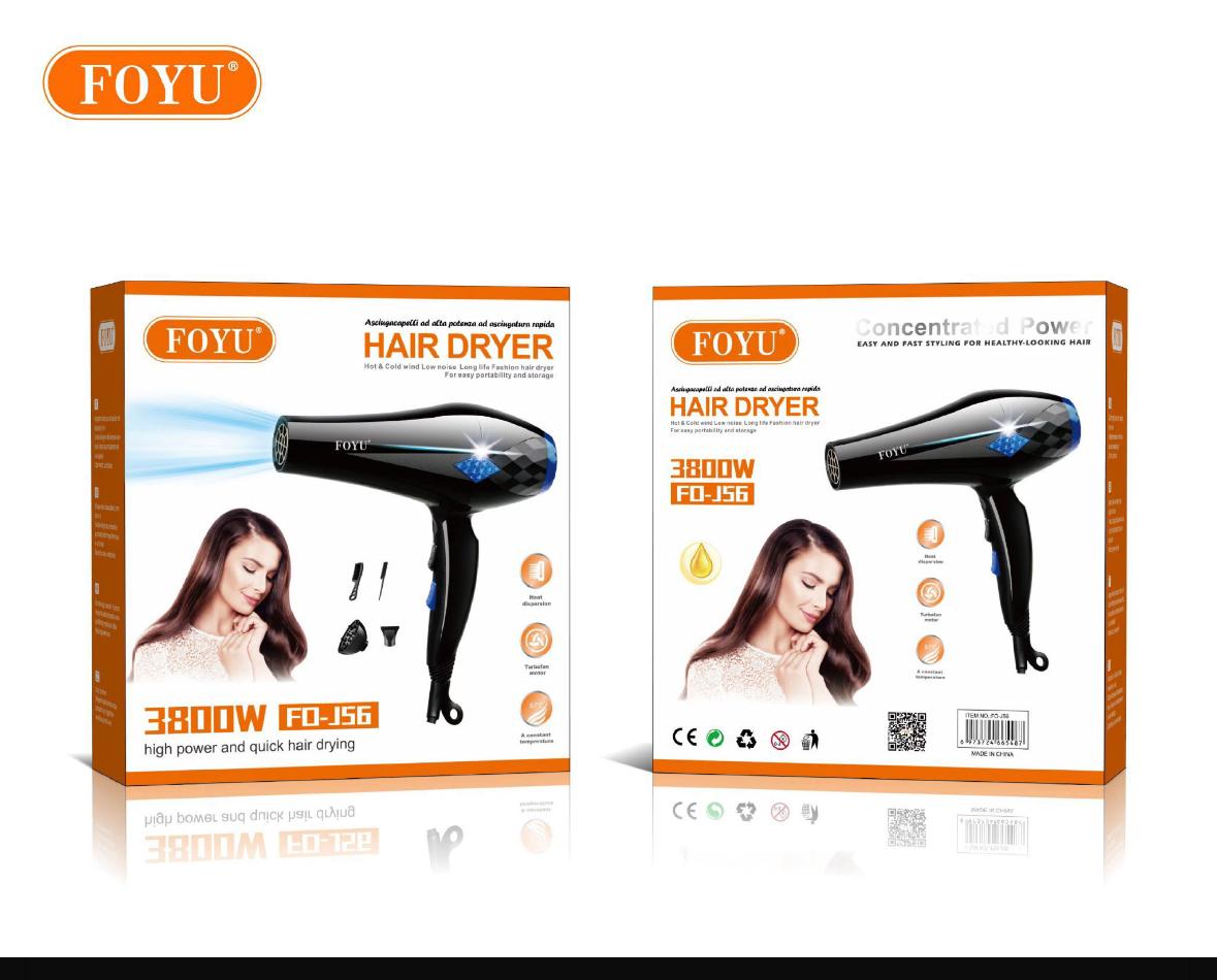 Asciugacapelli Professionale 3800W con Accessori per Styling – Potente e Versatile