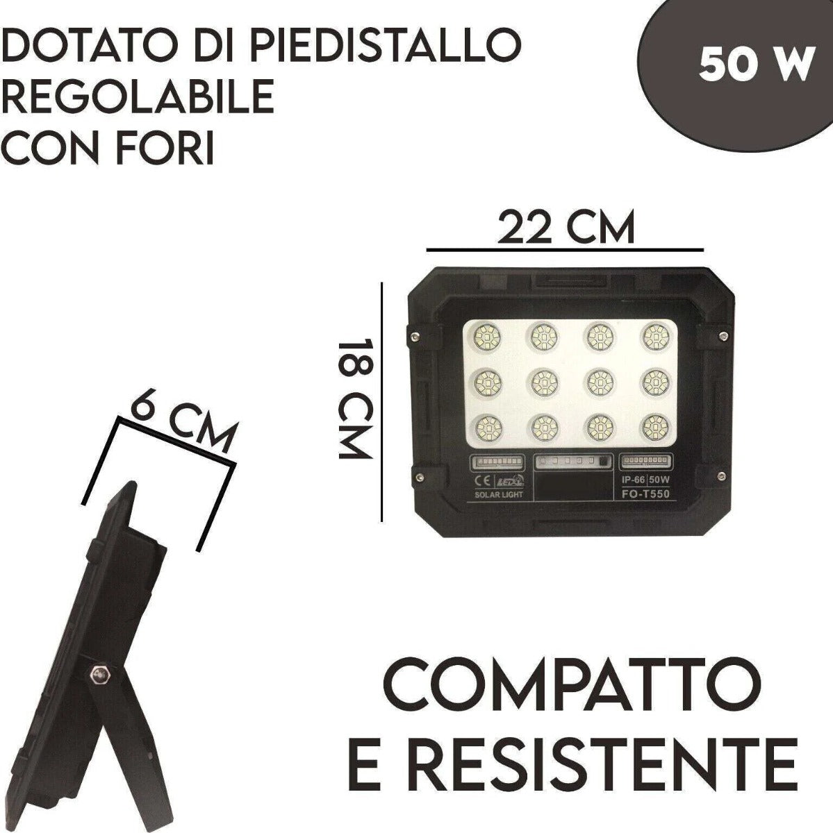 Faro LED con Pannello Solare - 50 Watt