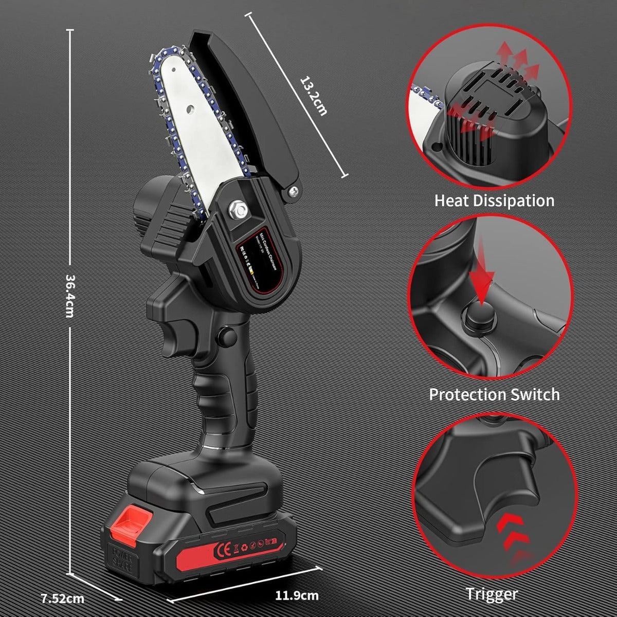 Mini Motosega 4 Pollici Doppia Batteria 48V o 88V, Caricatore e Accessori Inclusi, per Potatura e Giardinaggio